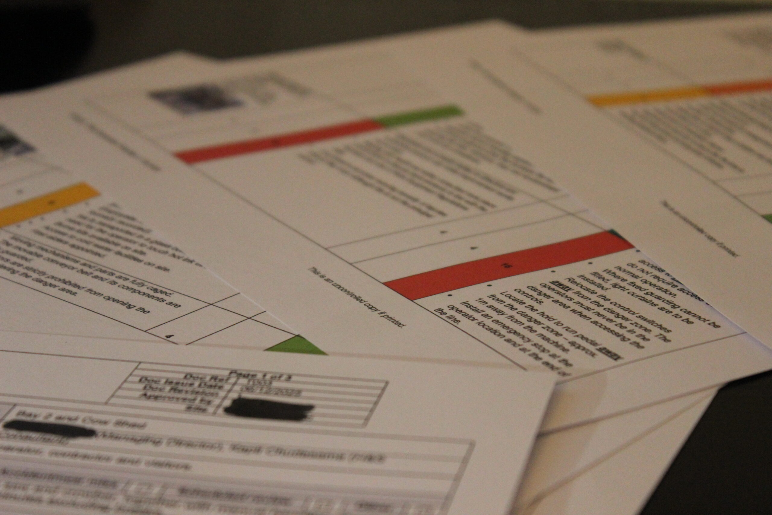 Printed health and safety risk assessments prepared for UK businesses as part of professional risk assessment support